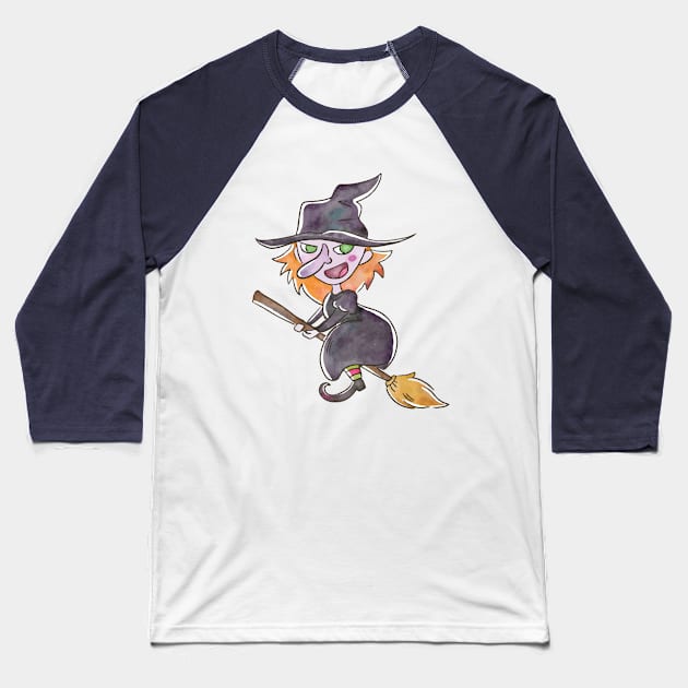 Halloween Witch On a Broomstick Baseball T-Shirt by Dmitriy